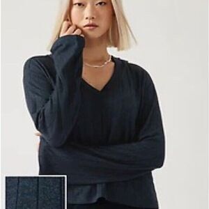 Athleta Harmony Pose Hoodie Womens XS Blue Ribbed Knit Relaxed Fit Sweater‎ Top